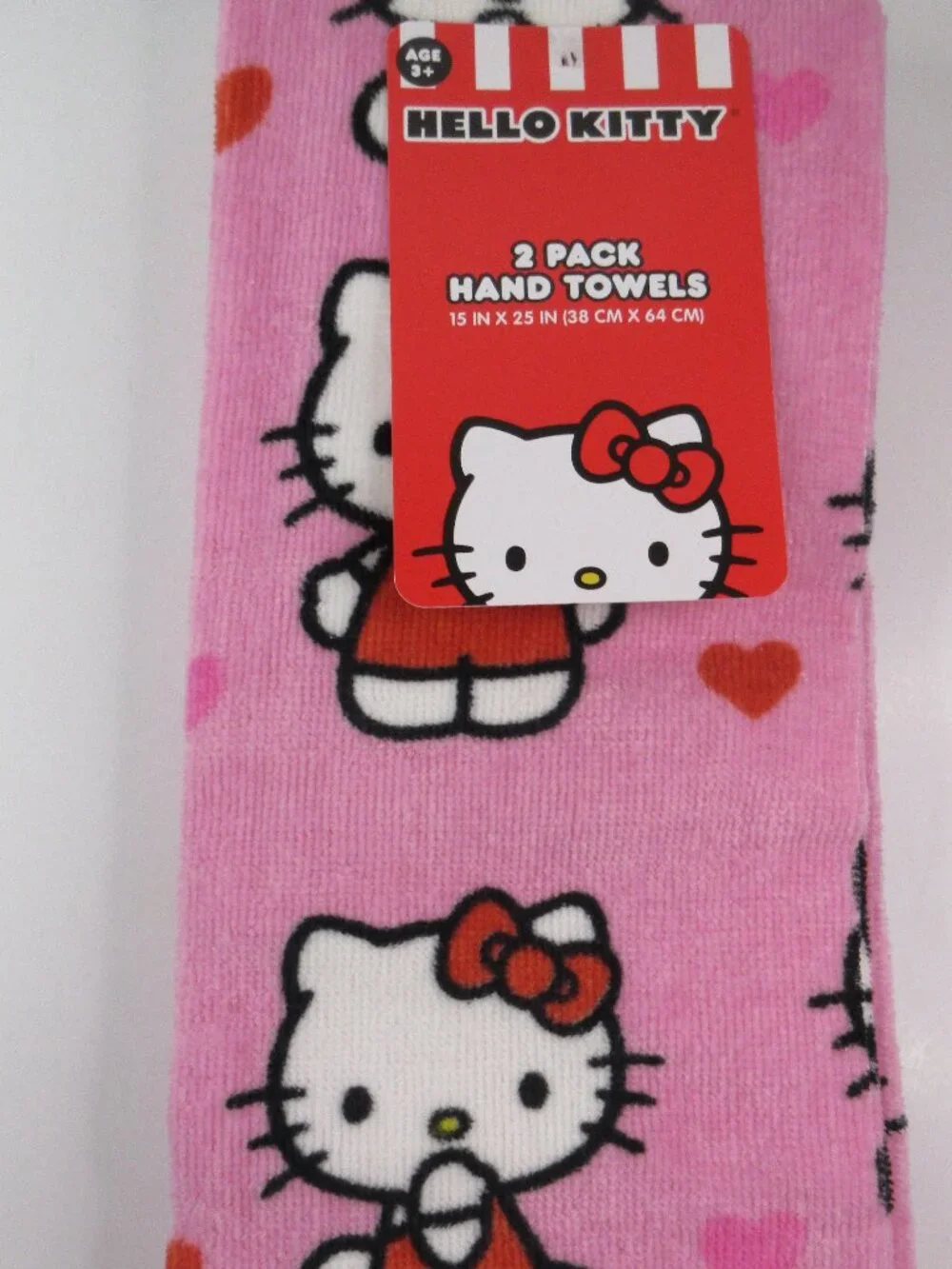 Hello Kitty Hand Towel Set 2 Pack 100% Cotton Sanrio Pink 15